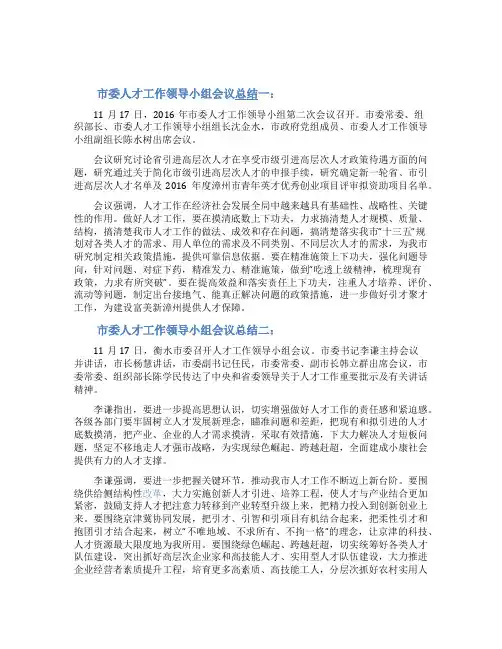 市委人才工作领导小组会议总结
