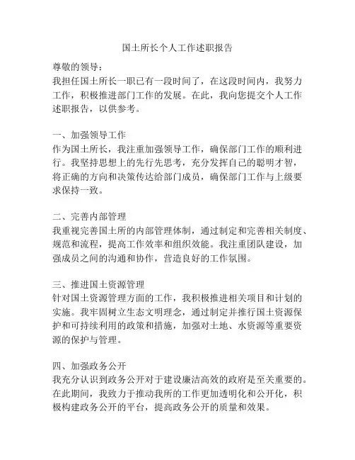 国土所长个人工作述职报告