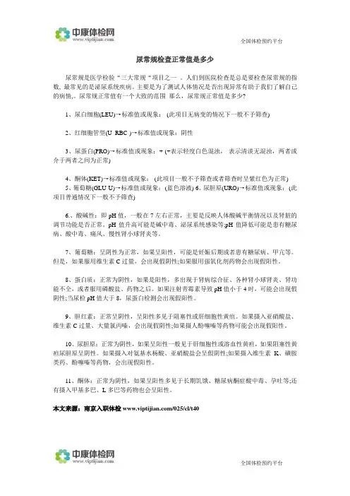 尿常规检查正常值是多少
