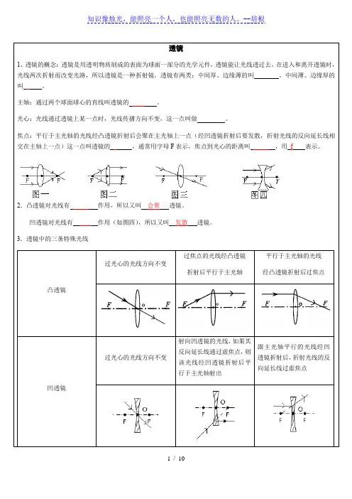 2020人教版八年级上册第5章透镜及其应用讲义和习题有答案