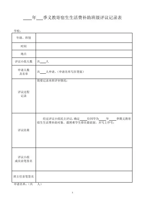 资助项目受助生班级评议记录表