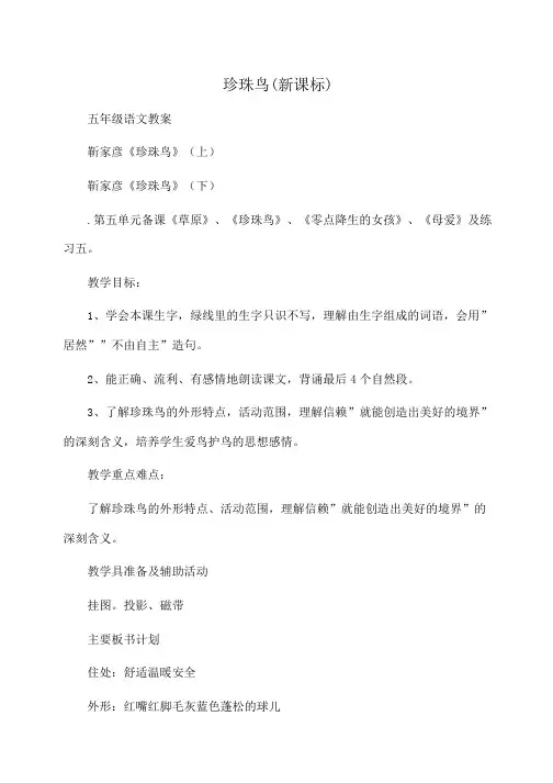 小学五年级语文珍珠鸟(新课标)