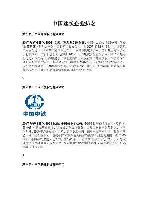 中国建筑企业排名