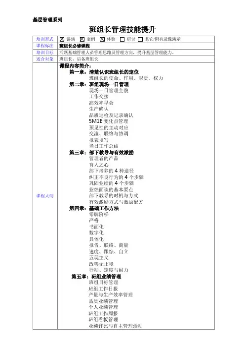 班组长管理技能提升-课程大纲