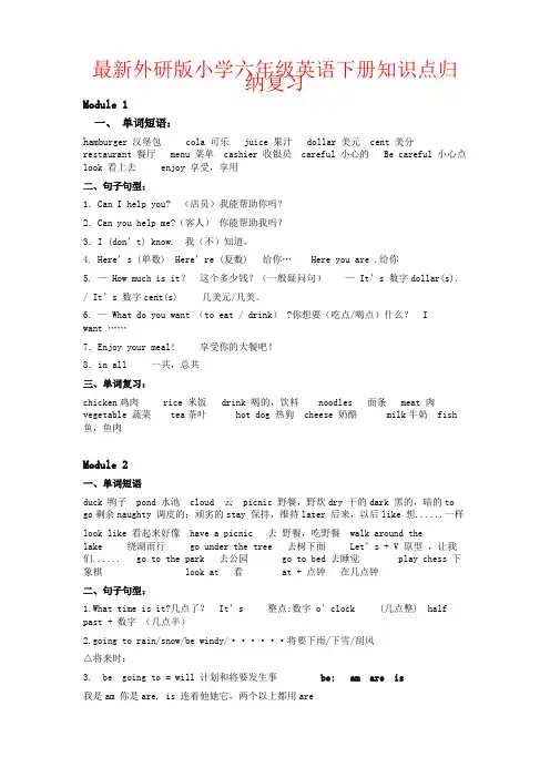 【强烈推荐】最新外研版小学六年级英语下册知识点归纳复习