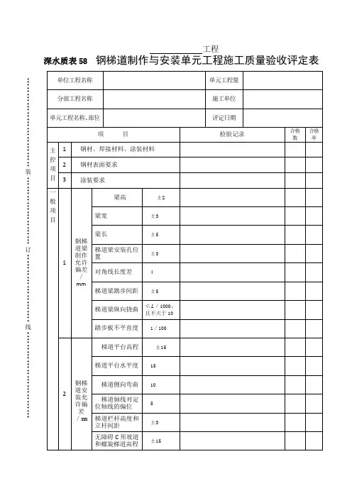 深水质表58钢梯道制作与安装单元工程施工质量验收评定表
