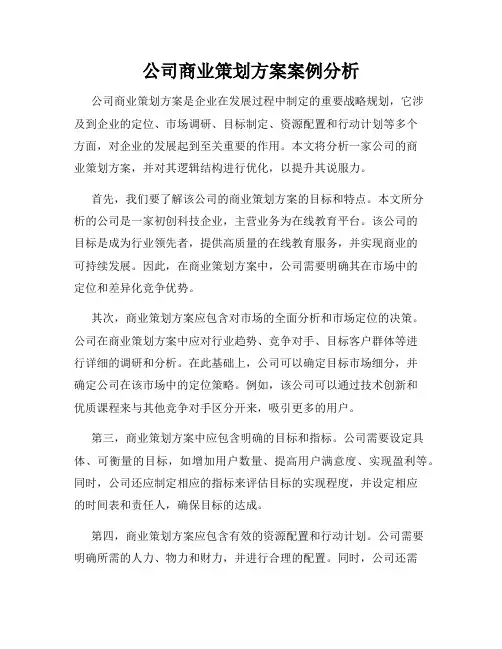 公司商业策划方案案例分析