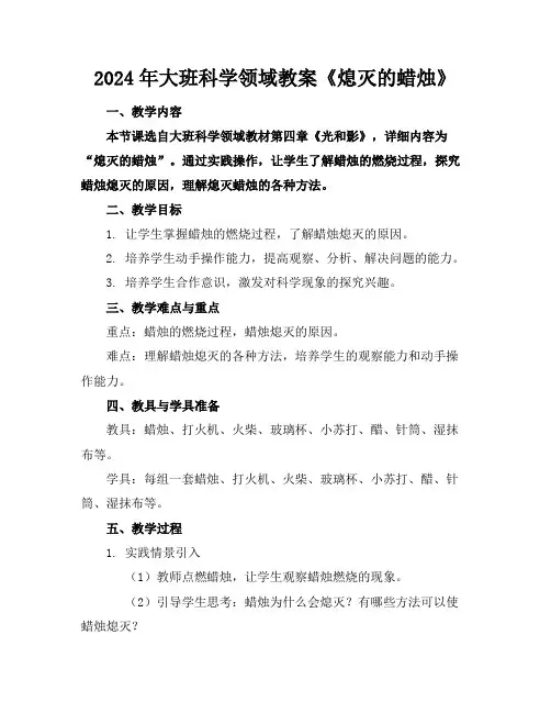 2024年大班科学领域教案《熄灭的蜡烛》