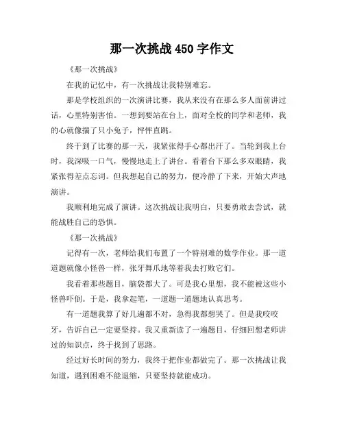 那一次挑战450字作文