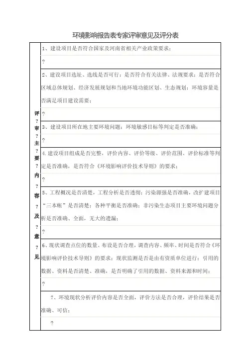 环境影响评价专家意见及评分表