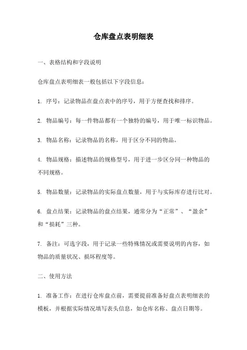 仓库盘点表明细表