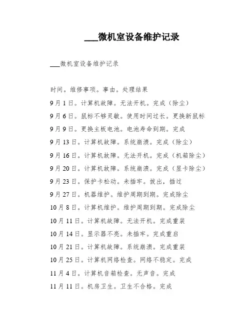 ___微机室设备维护记录