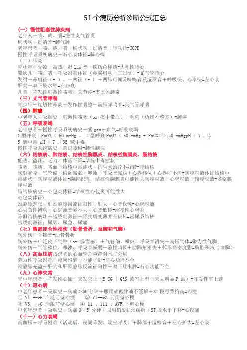 执业医师实践技能考试病例分析51个诊断公式