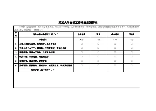 2020年学院大学食堂工作满意度测评表