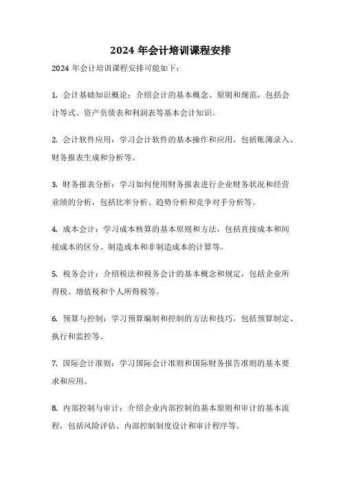 2024年会计培训课程安排