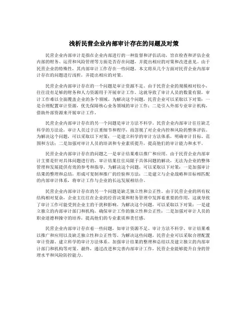 浅析民营企业内部审计存在的问题及对策
