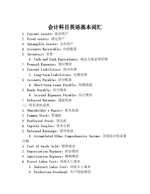 会计科目英语基本词汇