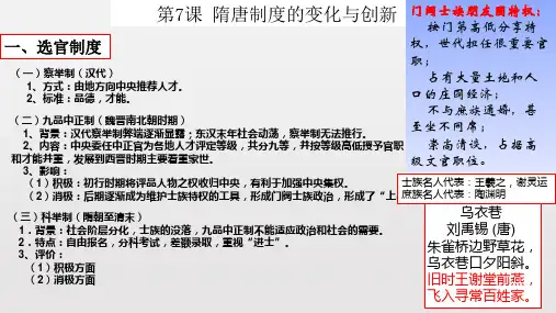 人教部编版高中历史必修1第二单元第7课《隋唐制度的变化与创新》参考课件