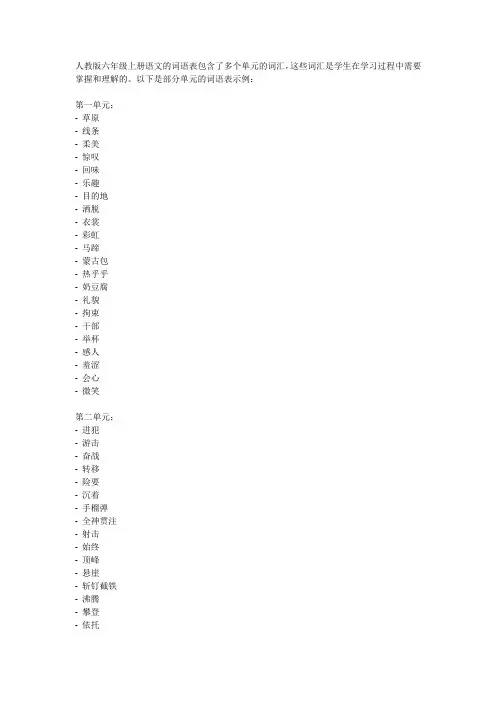 六年级上册人教版语文词语表
