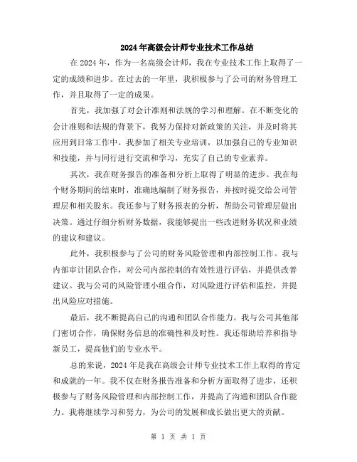 2024年高级会计师专业技术工作总结