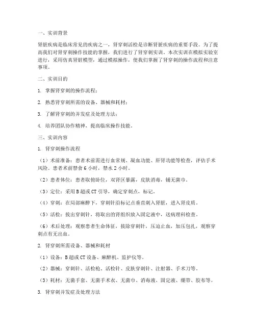 肾穿刺的实训报告