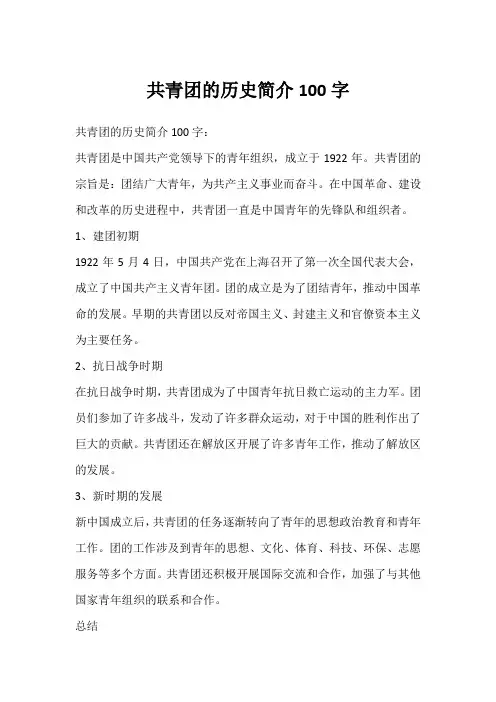 共青团的历史简介100字