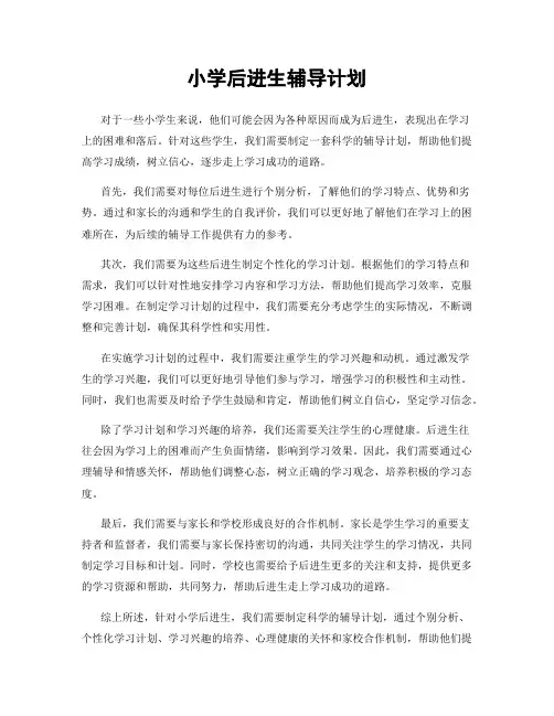小学后进生辅导计划