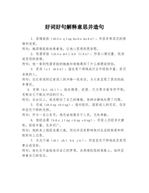 好词好句解释意思并造句