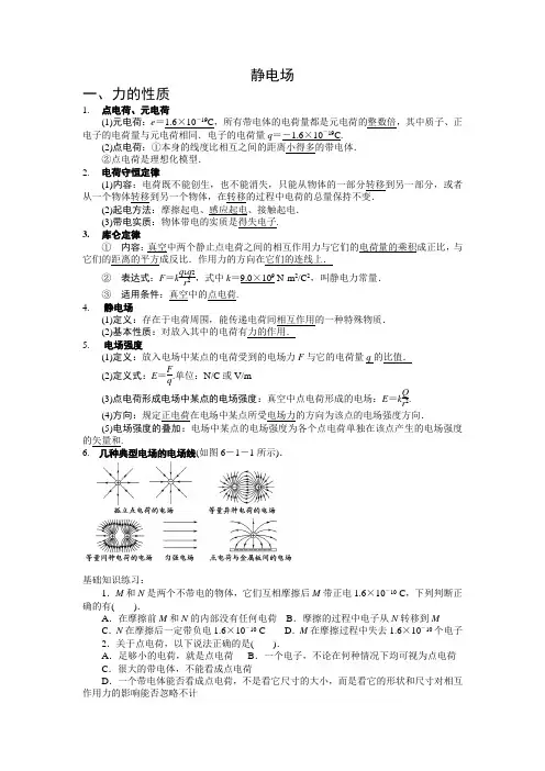 静电场知识复习汇总