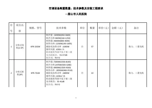 空调设备购置数量技术参数及安装工程要求