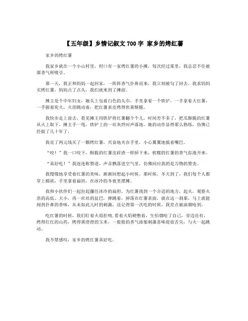 【五年级】乡情记叙文700字 家乡的烤红薯