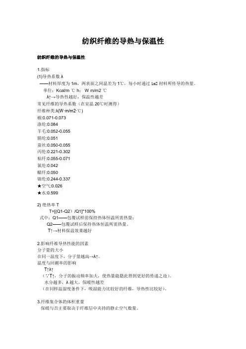 纺织纤维的导热与保温性