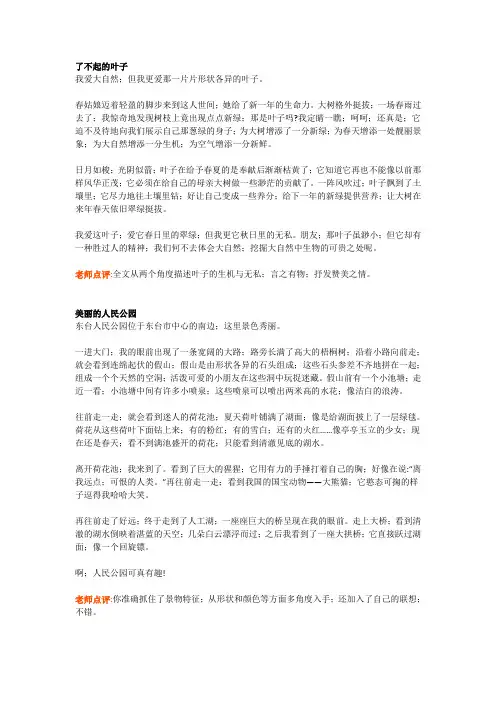 【小学语文】人教版四年级下册语文写景作文5篇