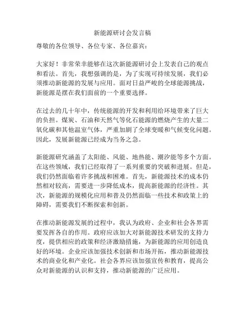 新能源研讨会发言稿