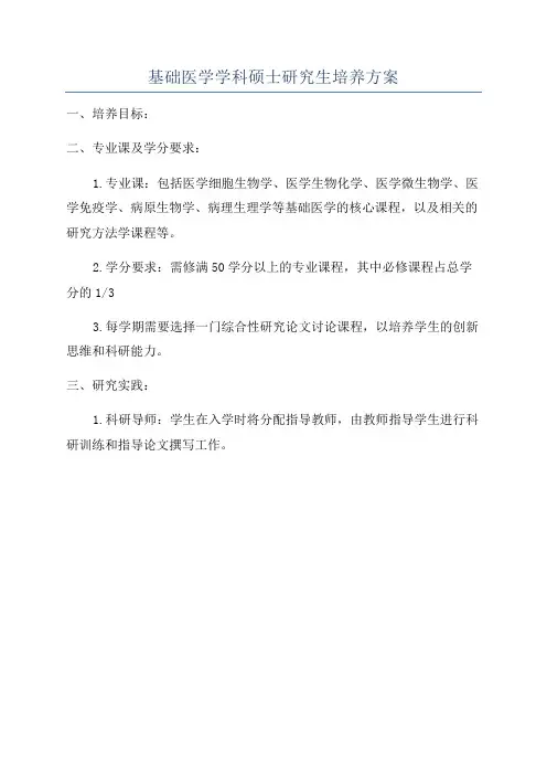 基础医学学科硕士研究生培养方案