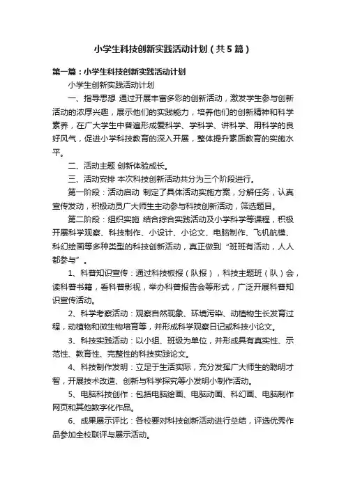 小学生科技创新实践活动计划（共5篇）