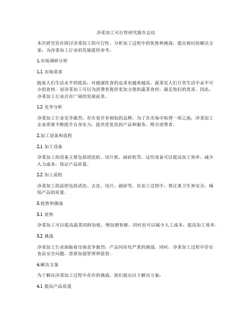 净菜加工可行性研究报告总结