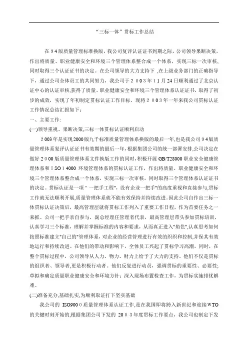 “三标一体”贯标工作总结