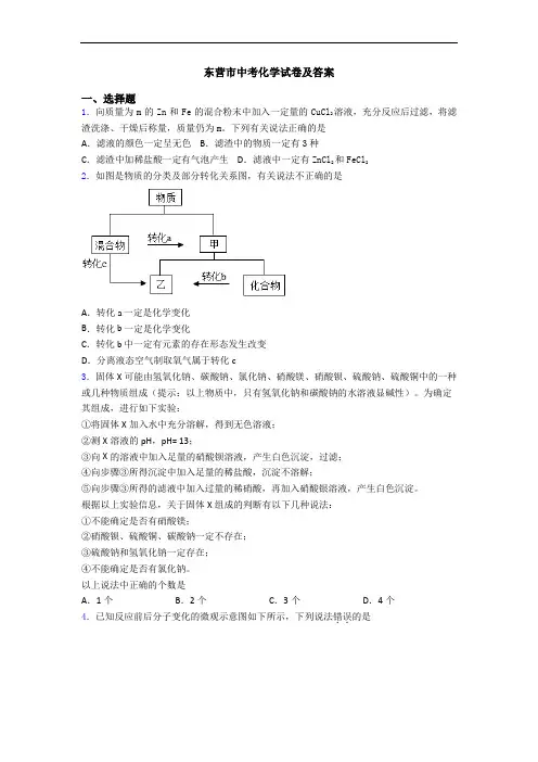 东营市中考化学试卷及答案