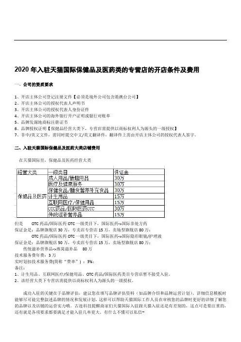 2020年入驻天猫国际保健品及医药类的专营店的开店条件及费用