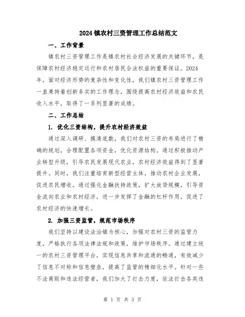 2024镇农村三资管理工作总结范文