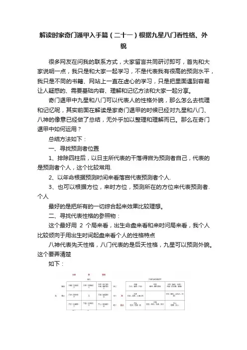 解读时家奇门遁甲入手篇（二十一）根据九星八门看性格、外貌