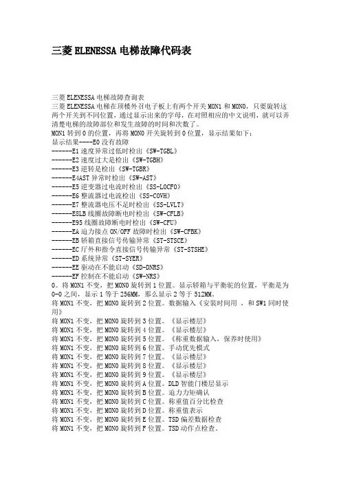 三菱ELENESSA电梯故障代码表