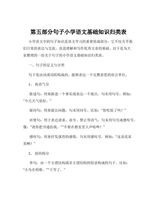 第五部分句子小学语文基础知识归类表