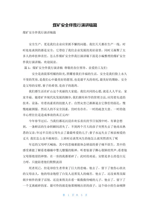 煤矿安全伴我行演讲稿篇