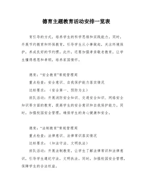 德育主题教育活动安排一览表