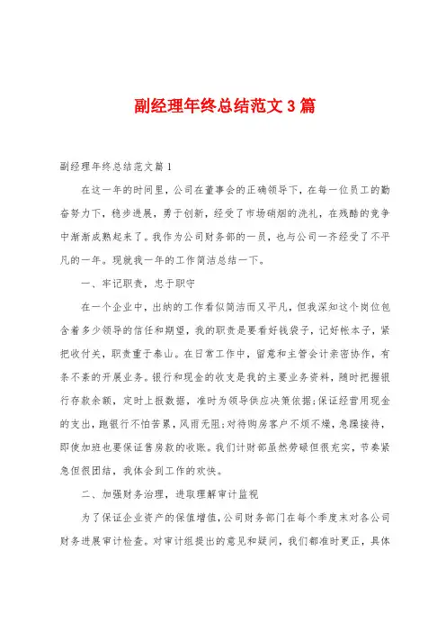 副经理年终总结范文3篇