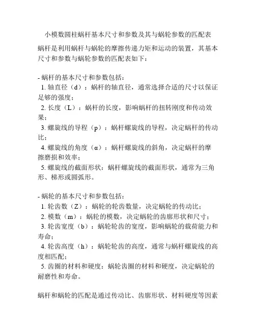 小模数圆柱蜗杆基本尺寸和参数及其与蜗轮参数的匹配表