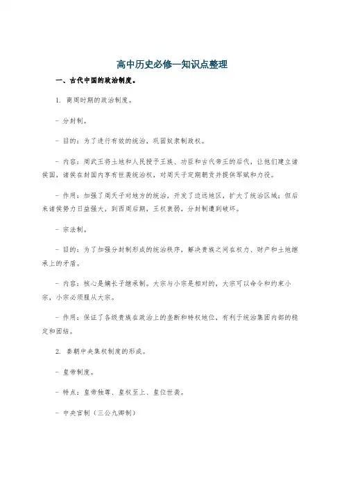 高中历史必修一知识点整理