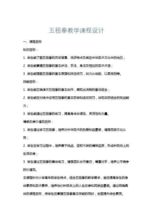 五祖拳教学课程设计